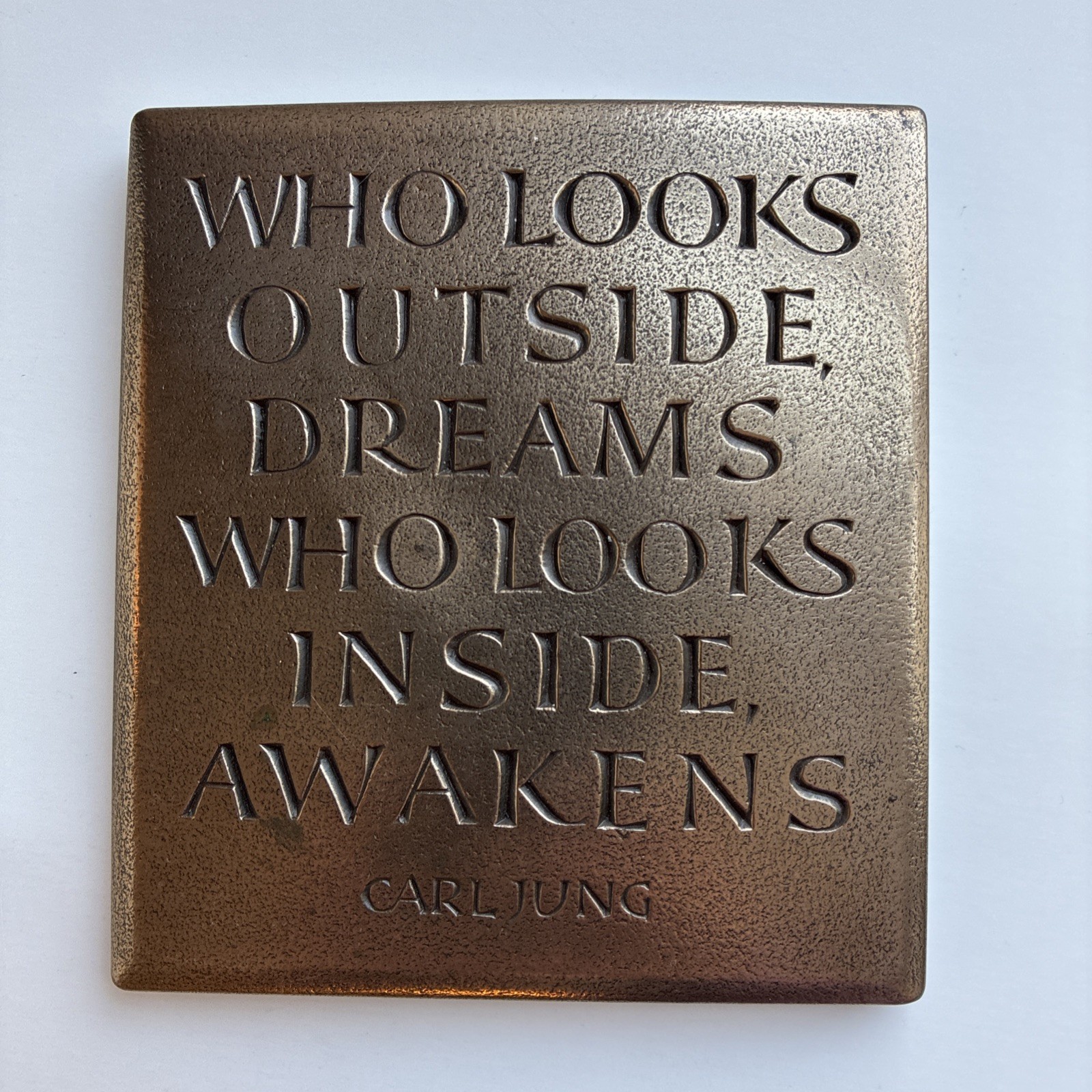 Wild Goose Studio Bronze 5” Wall Tile Plaque Carl Jung Who Looks Outside Dreams
