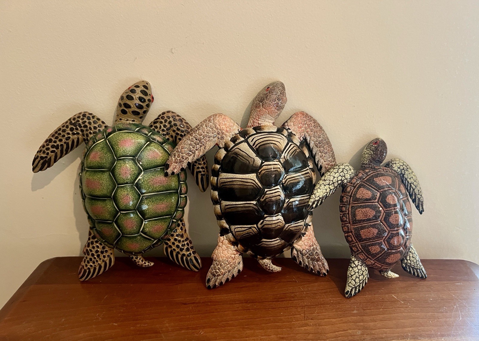 Set Of 3 Hard Plastic Sea Turtle Wall Hangings Patio Garden Nautical Home Decor