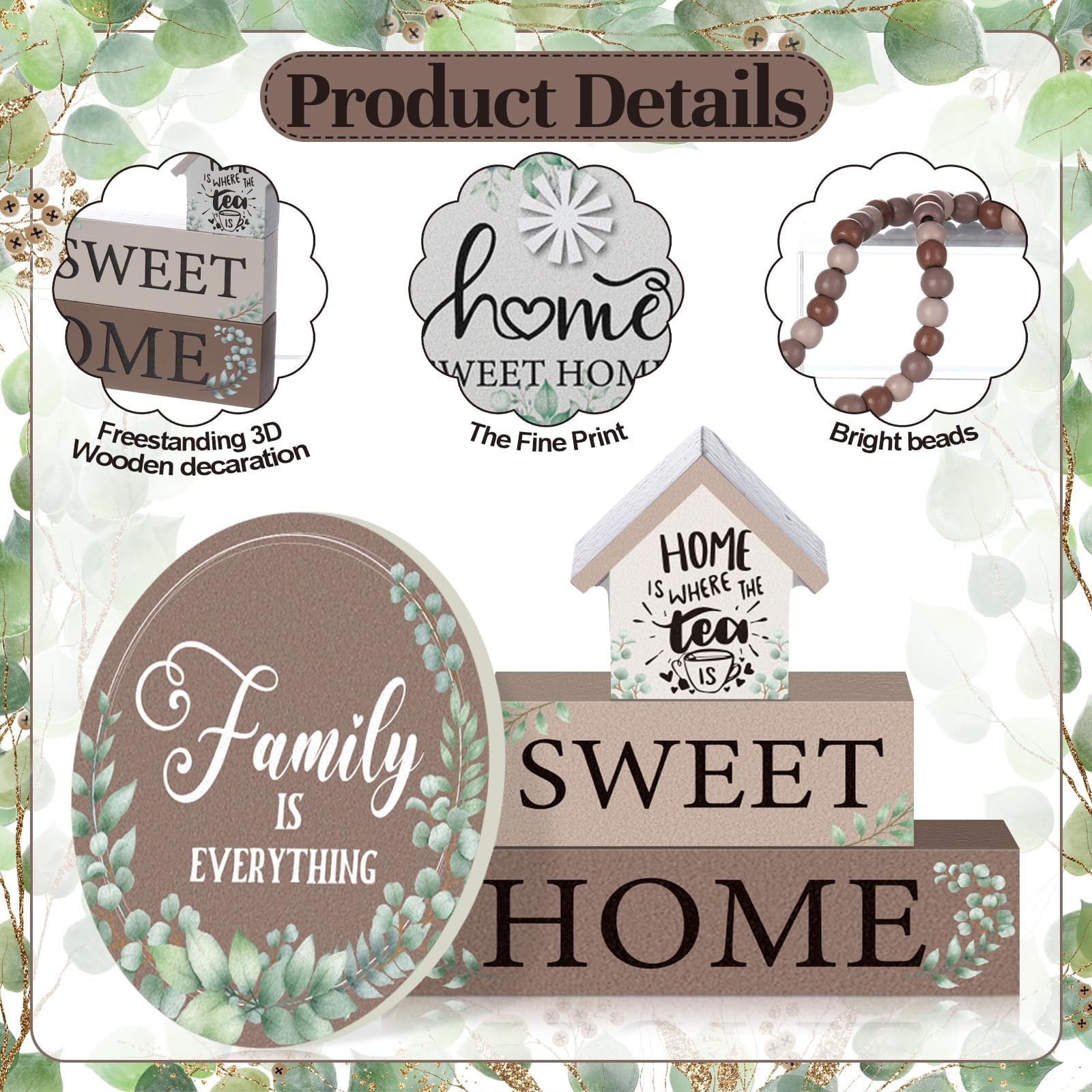 7 Pcs Home Sweet Home Wooden Table Decorations, Farmhouse Tiered Tray Decor R…