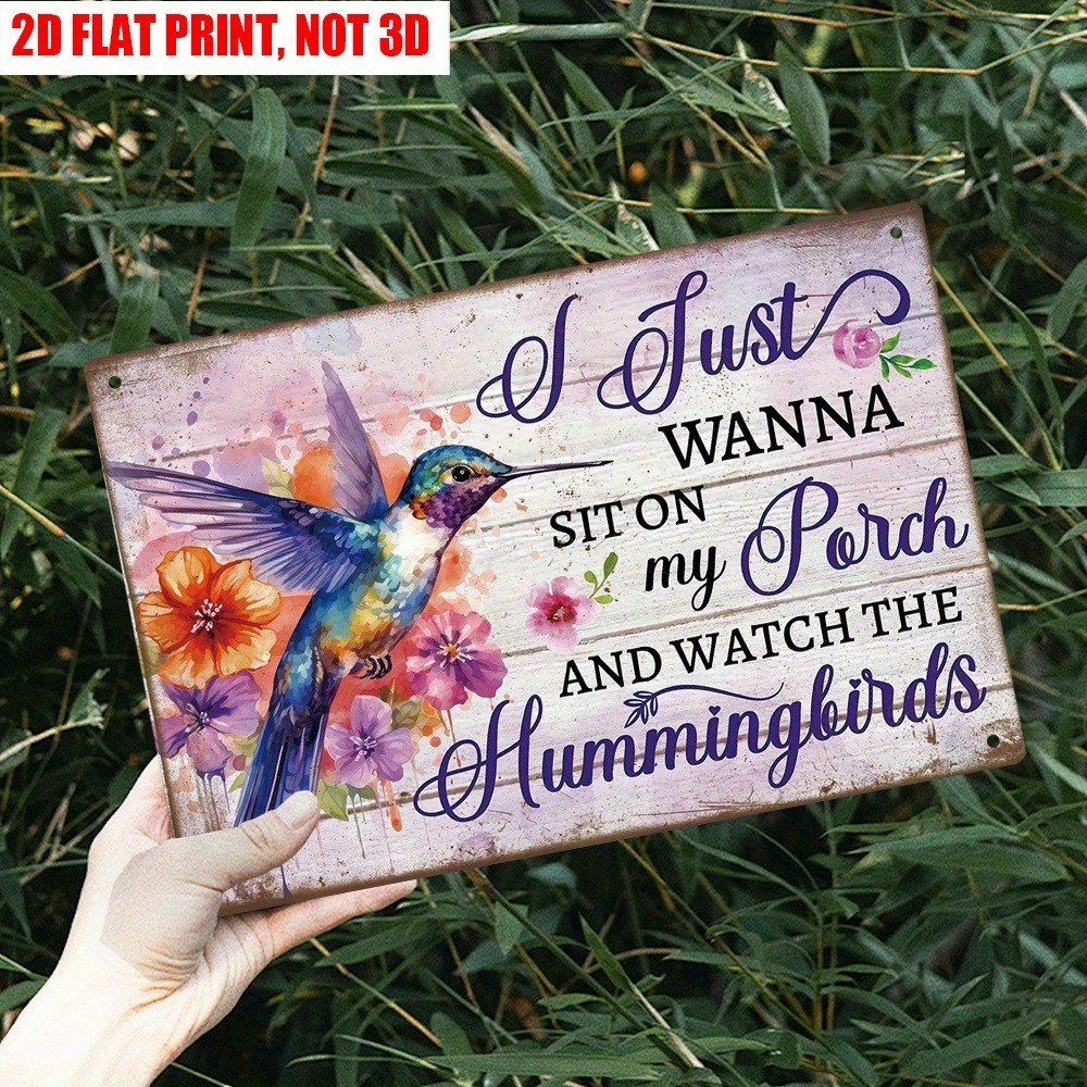 Retro Porch Hummingbird Metal Sign Cozy Outdoor Decor Relaxing & Bird Watching