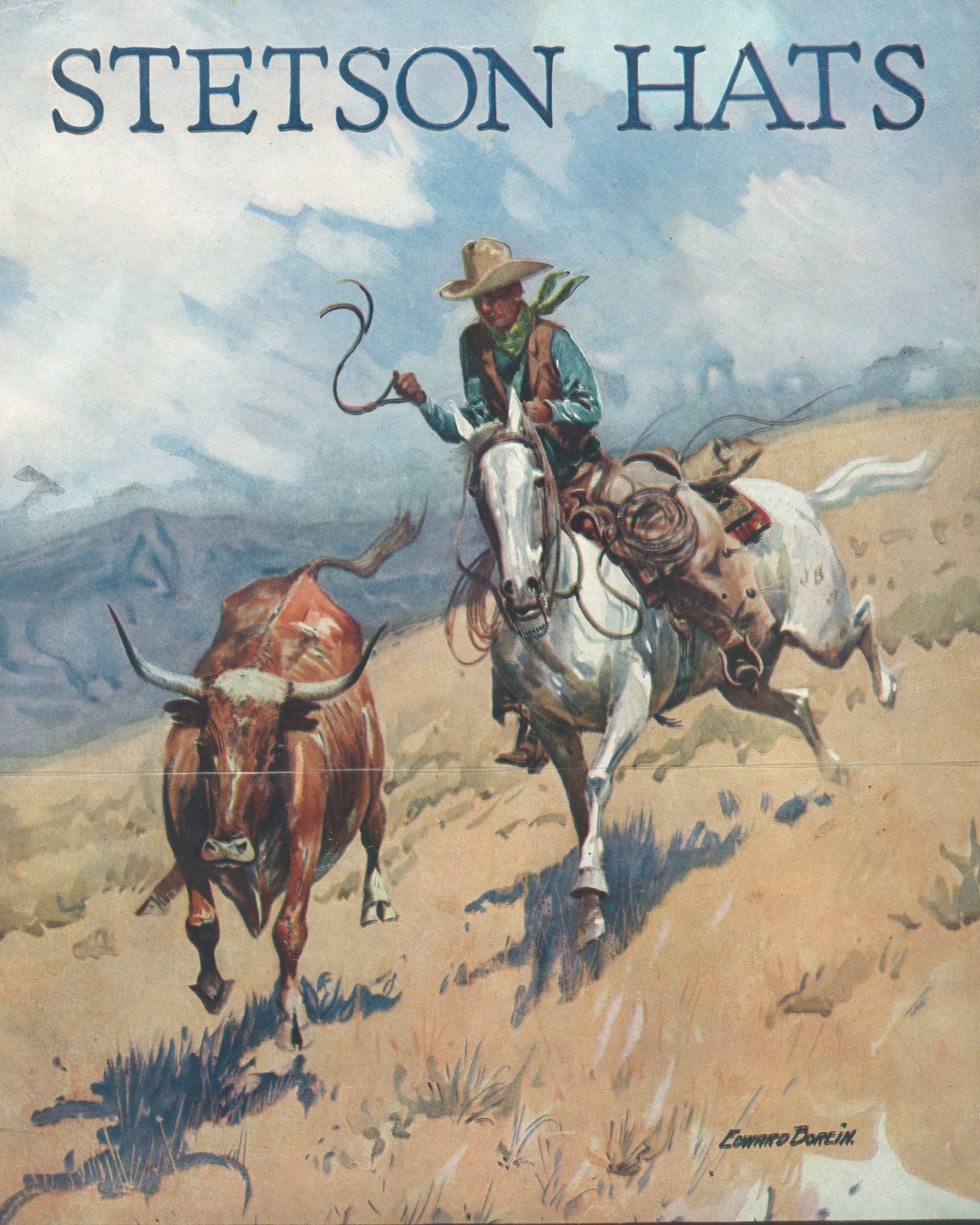 Vintage Stetson Hats cowboy advertisement art reproduction metal sign