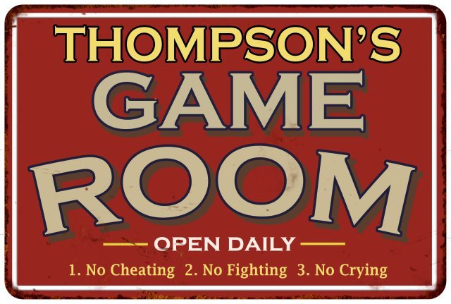 THOMPSON’S Game Room Personalized Sign Vintage Look Metal Wall 108120001447