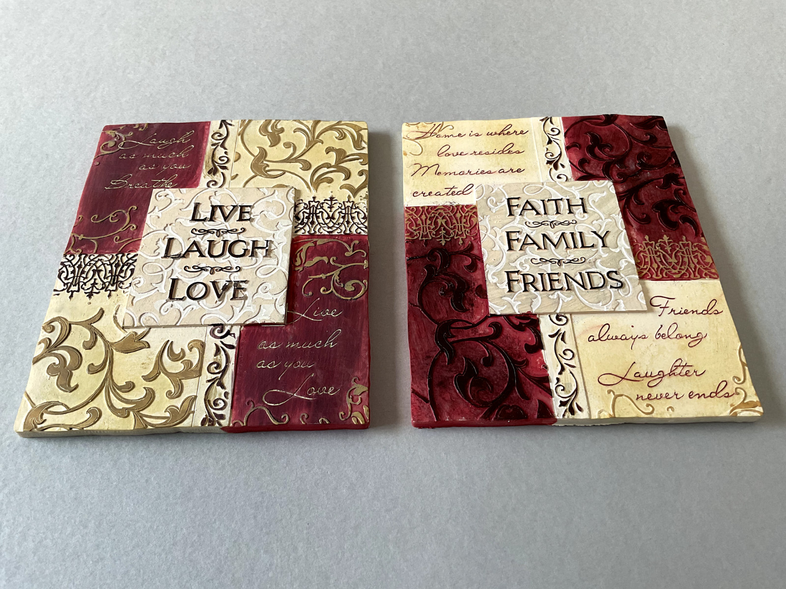 2 Wall Plaques: Live, Laugh, Love and Faith, Family, Friends: 5 1/2″H x 4 1/2″W
