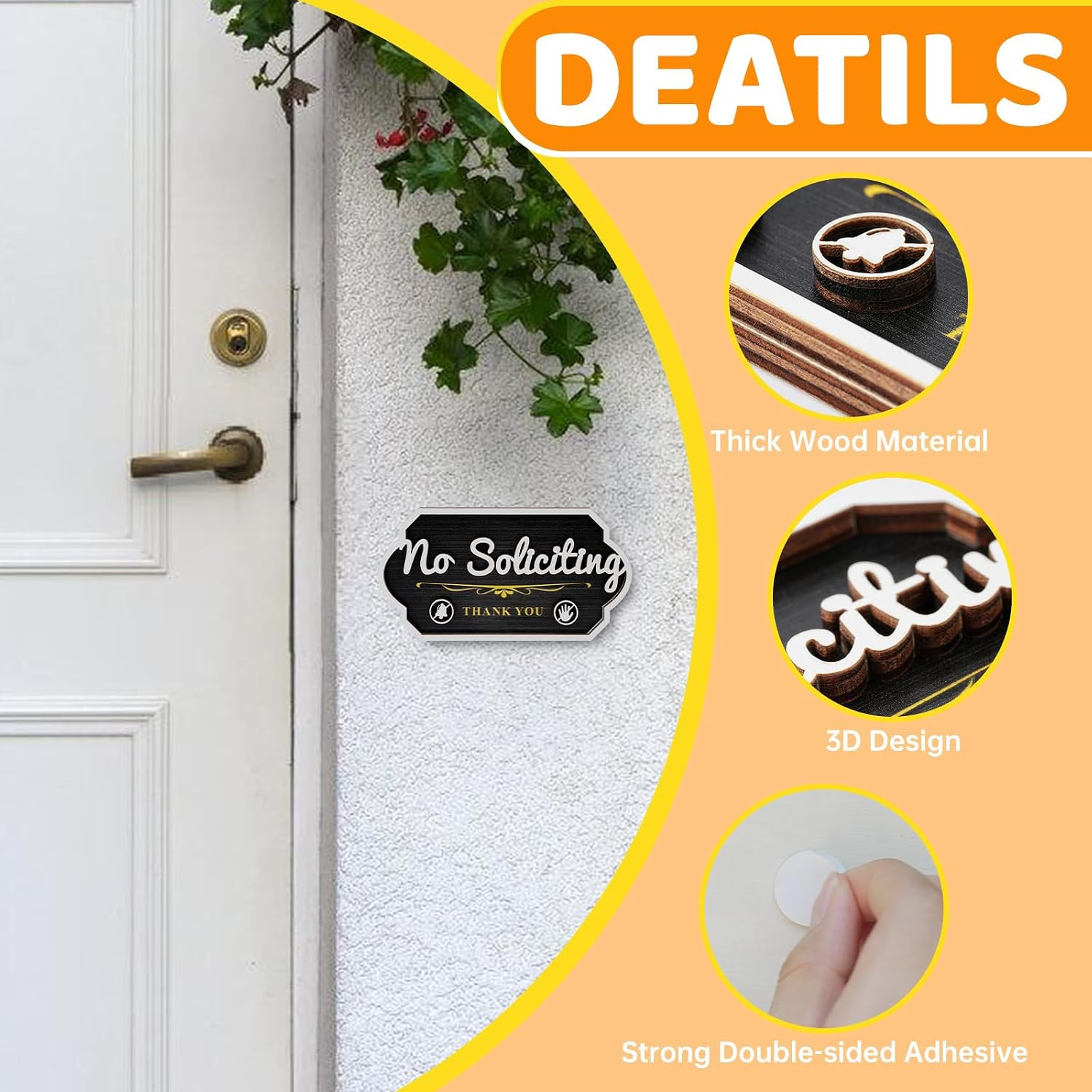 No Soliciting Sign For House, 2 Pcs Wooden No Soliciting Sign For Front Door