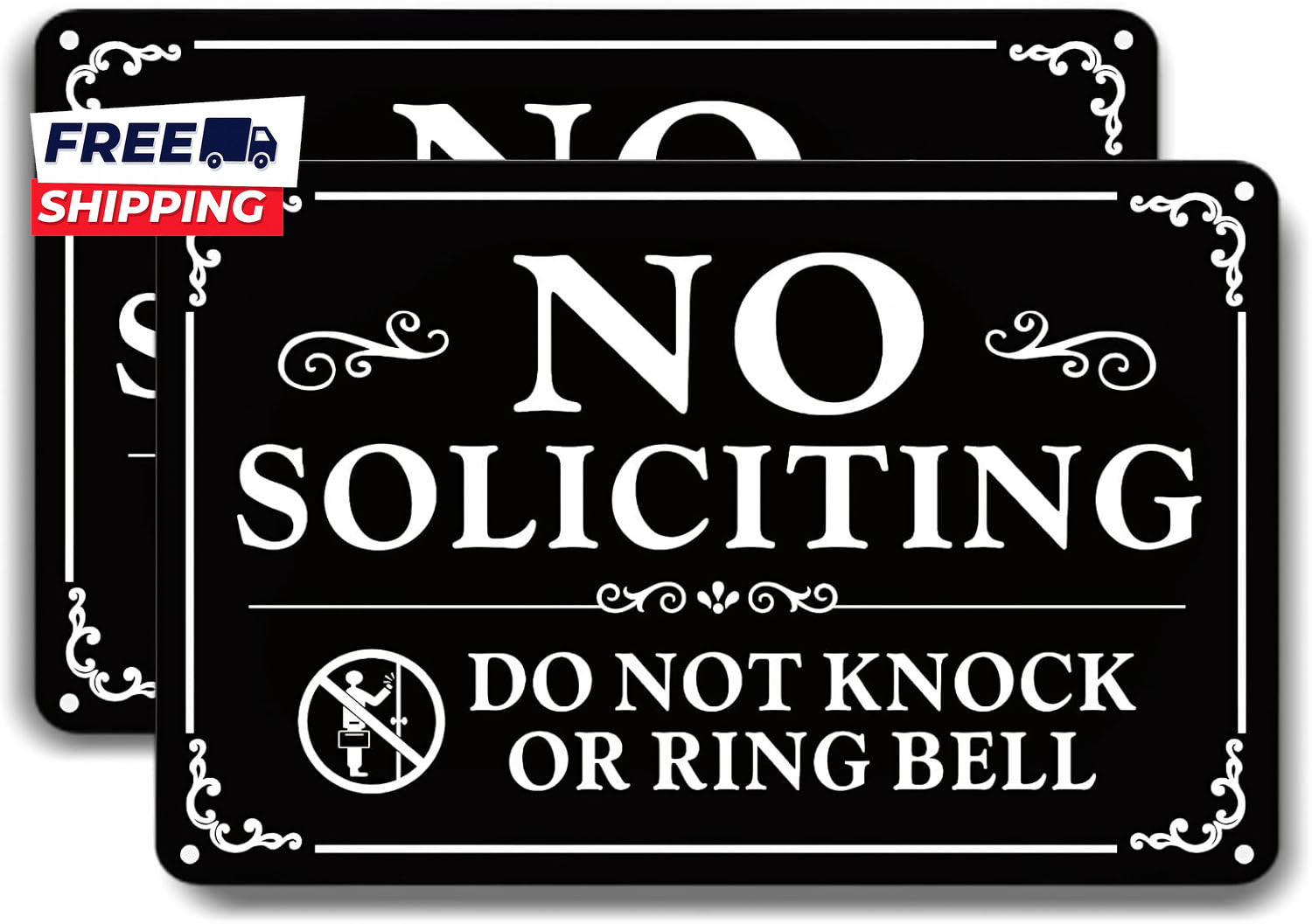 No Soliciting Sign for Front Door 9×6 Inches 2 Pack Self Adhesive Aluminum Metal