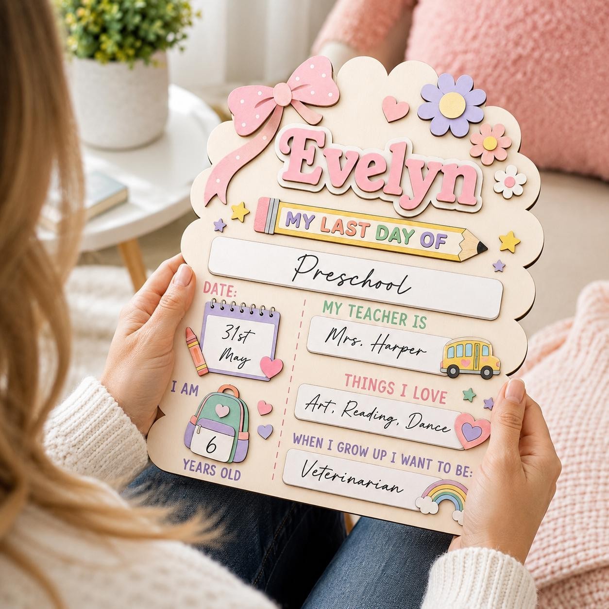 Personalized First & Last Day School Cloud Sign, Reusable Dry Erase Board