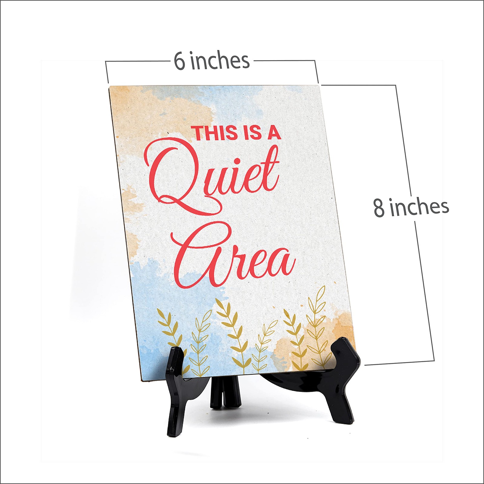 Signs ByLita This is a quiet area, Blue Watercolor Table Sign (6 x 8″)
