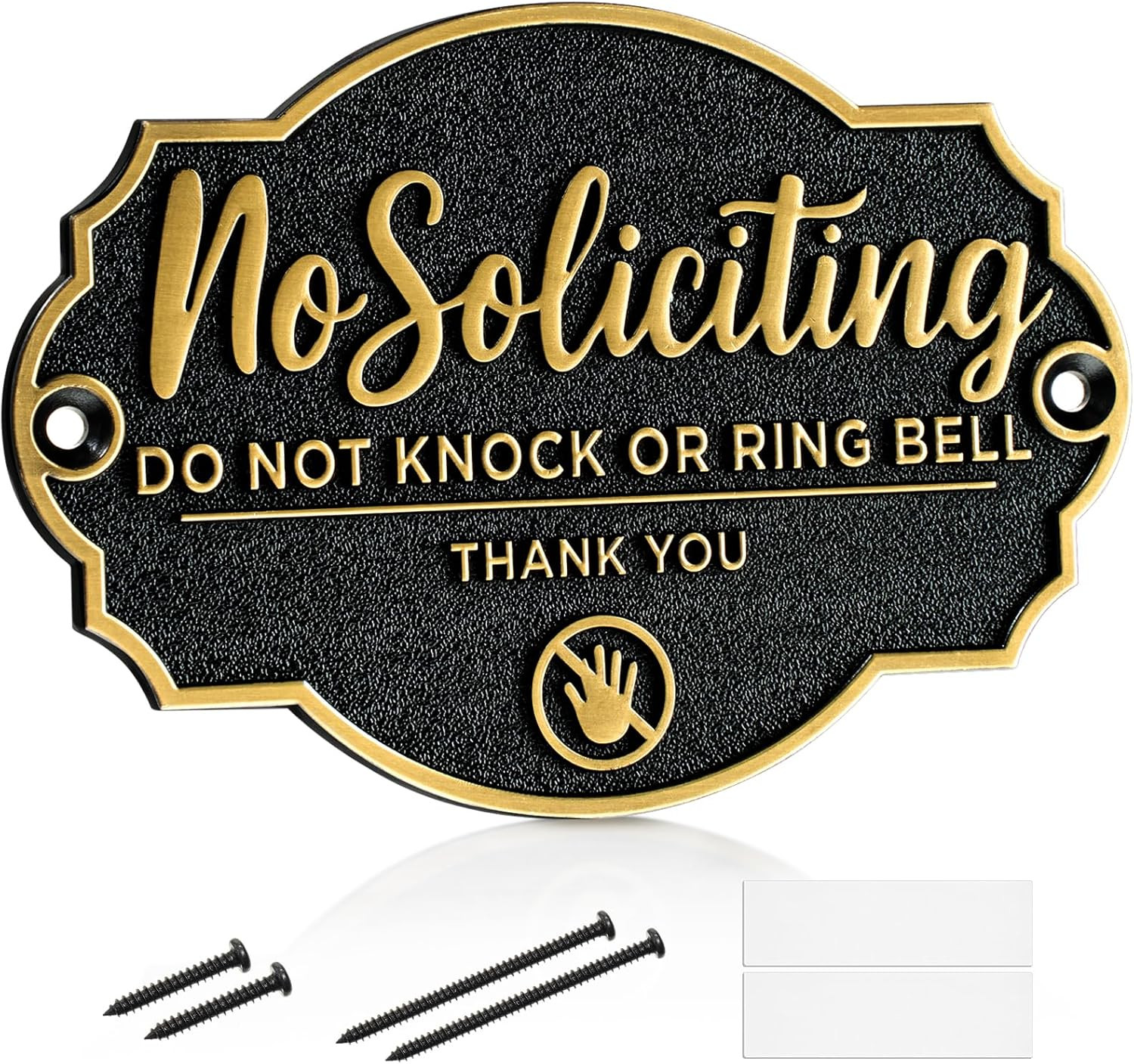 Brass No Soliciting Sign for House Front Door No Soliciting Wall Plaque Self Adh