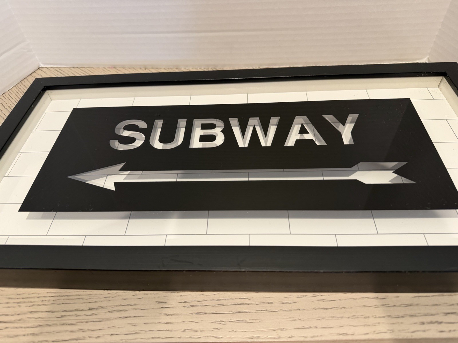 Glass Subway Sign 3-D Design Hobby Lobby fun eye catching Corner Has Damage