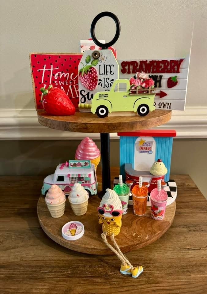 New*** “Home Sweet Home” Strawberry Watermelon Wood Sign Table Decor Ladybug Dot