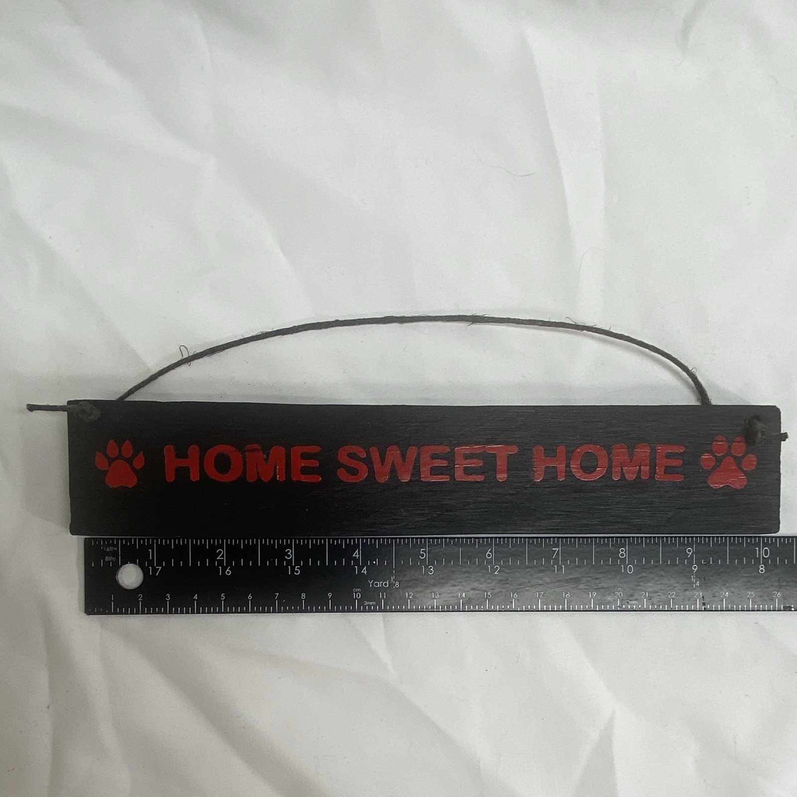 Wood Hanging Sign “Home Sweet Home” Paw Prints Black/Red Rustic