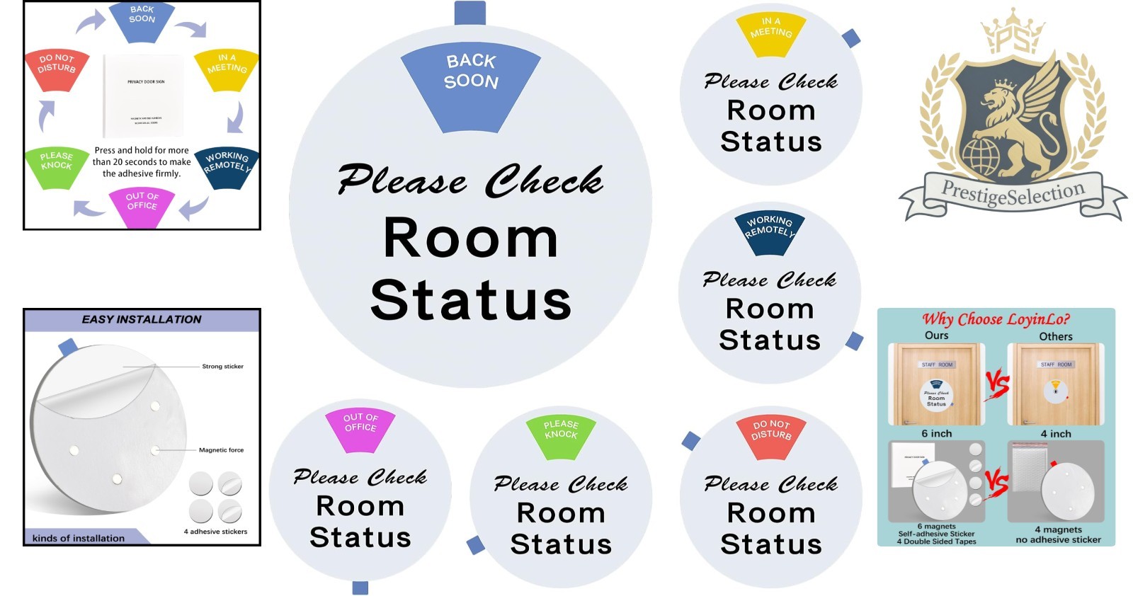 Professional 6-in-1 Door Status Sign: Clear Visibility for Office Privacy