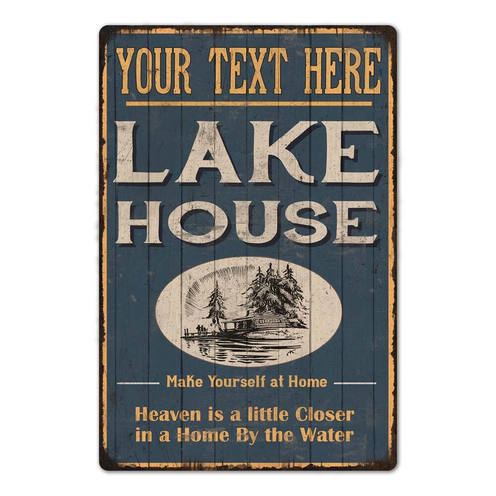 Personalized Lake House Sign Blue Cabin Home Decor Gift Retro Look 108120038001