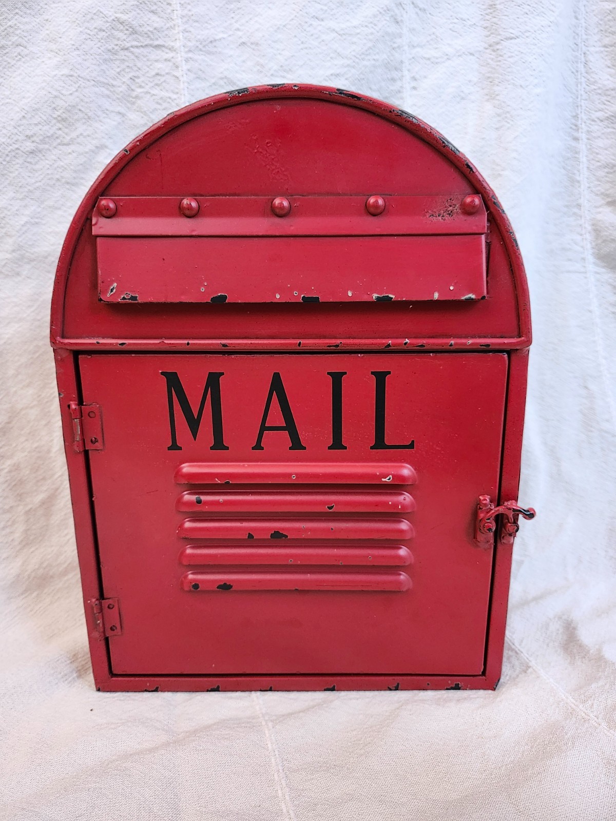 Red Metal Mailbox Vintage Style Rustic Wall Hanging or Table Decor