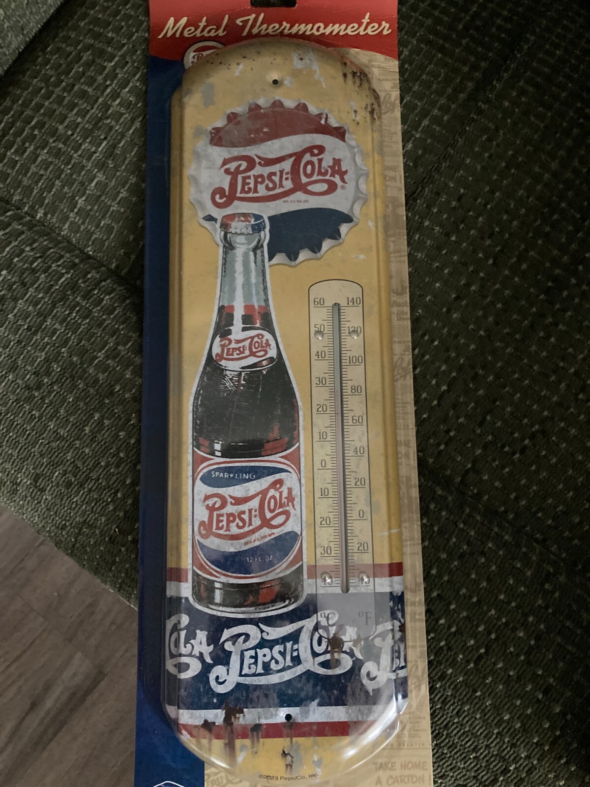 licensed Pepsi cola thermometer 18″ x 5″ Nostalgic lg metal sign thermometer