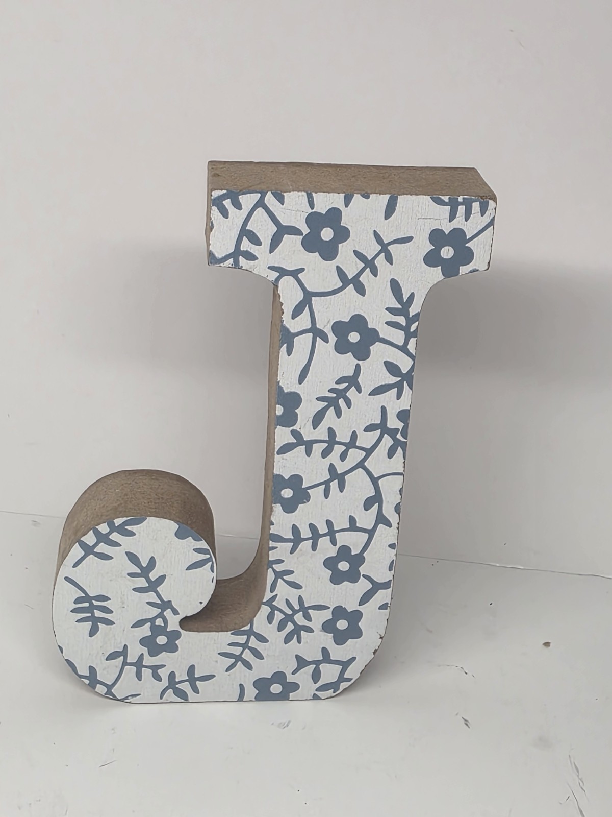 Decorative Wood Free Standing / Hang Letter “J” Blue Floral