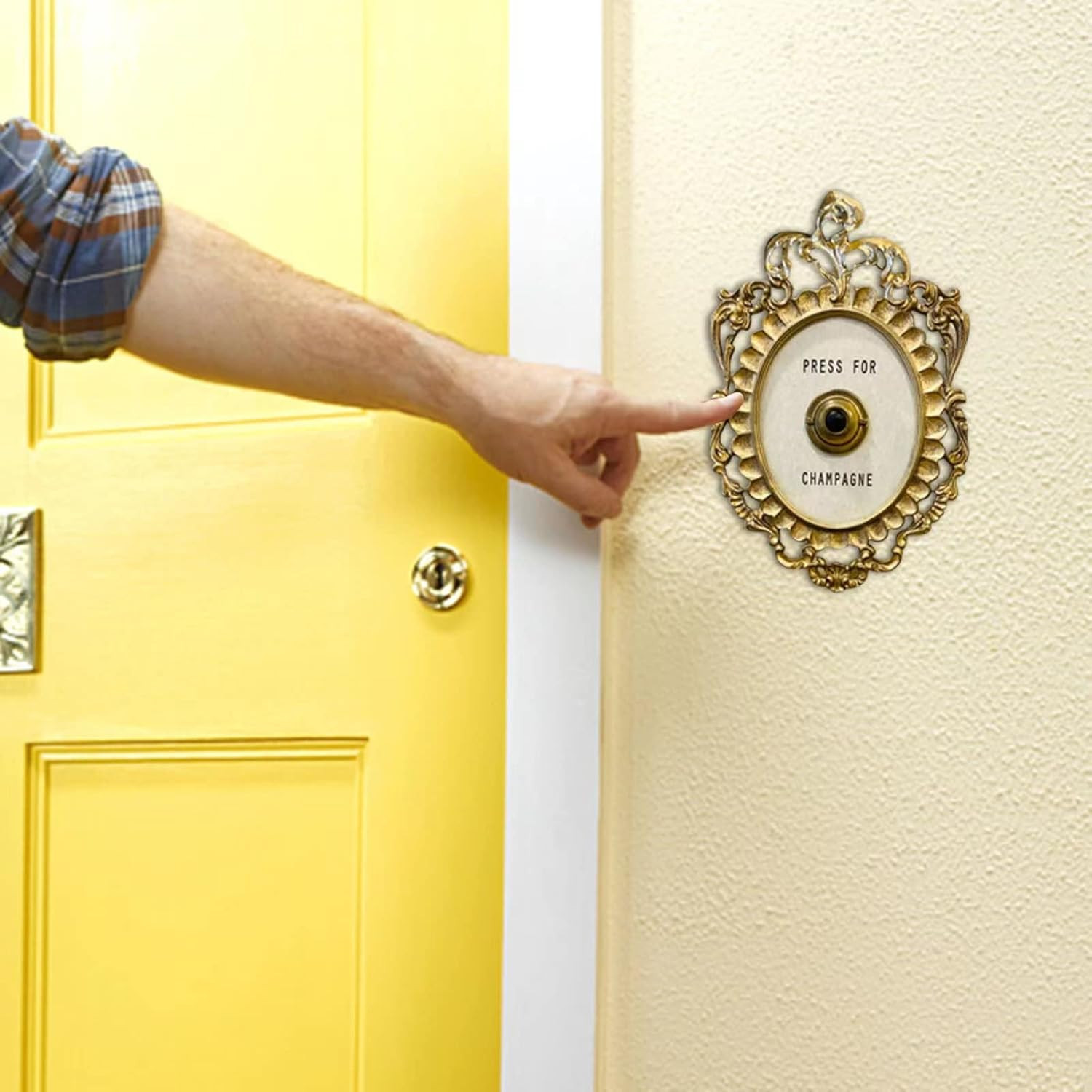 Press for Champagne Button – Door Ring Bell – Champagne Themed Decor, Wall Plaqu