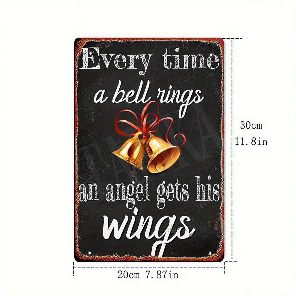 2D Flat, 1pc, Metal Sign, Tin Painting: Bell Angel Wings Decorative Plaque.