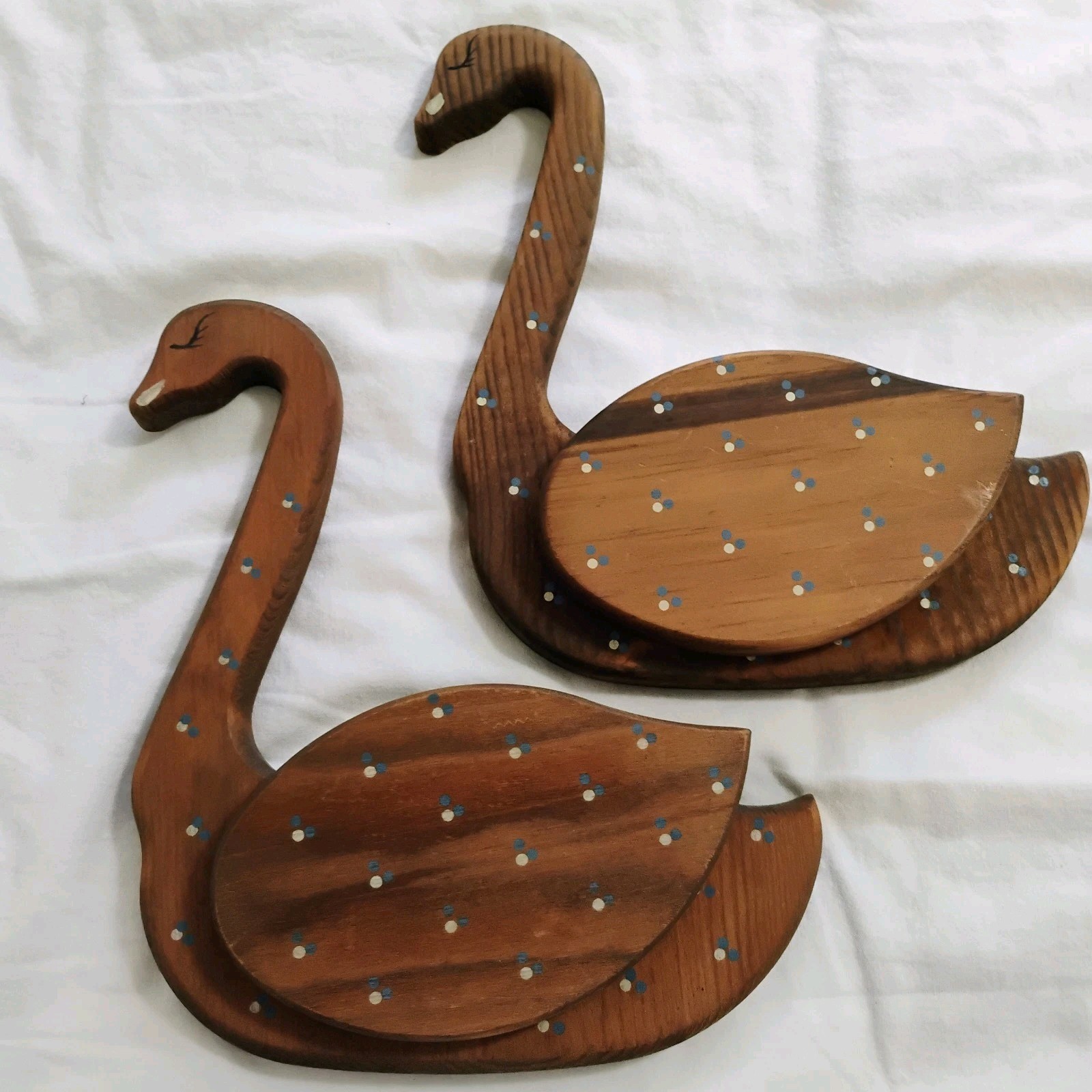 Vintage Wooden Duck Or Goose Wall Pocket Pair Set Of 2 Country Chic 90s Style