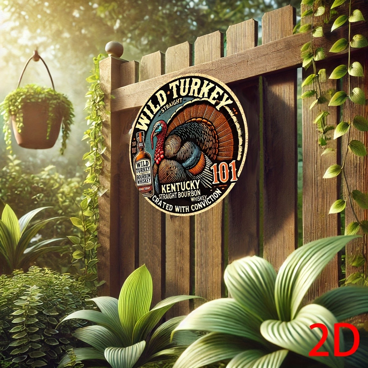 Wild Turkey Bourbon Whiskey Vintage Art Deco Round Aluminum Wall Tin Metal Signs