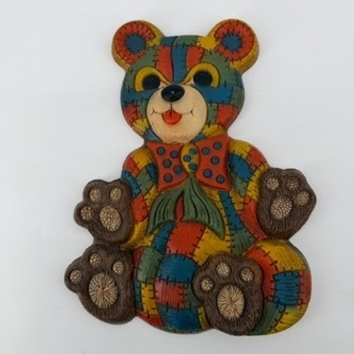 Vintage 1979 Foam Craft Patchwork Teddy Bear Wall Hanging Plaque Retro Decor