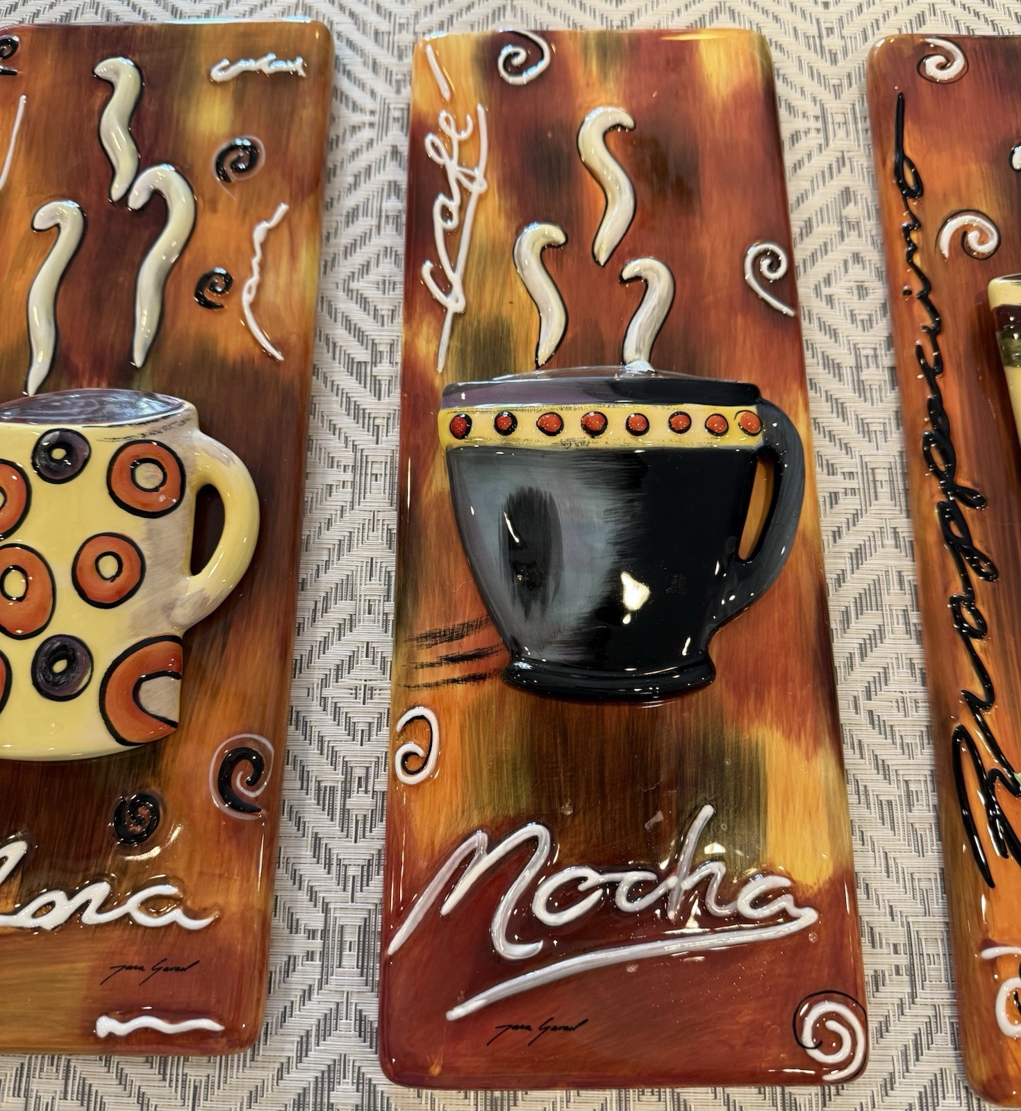 Vintage Porcelain 3D Coffee Theme Hanging Wall Decor Set of 3