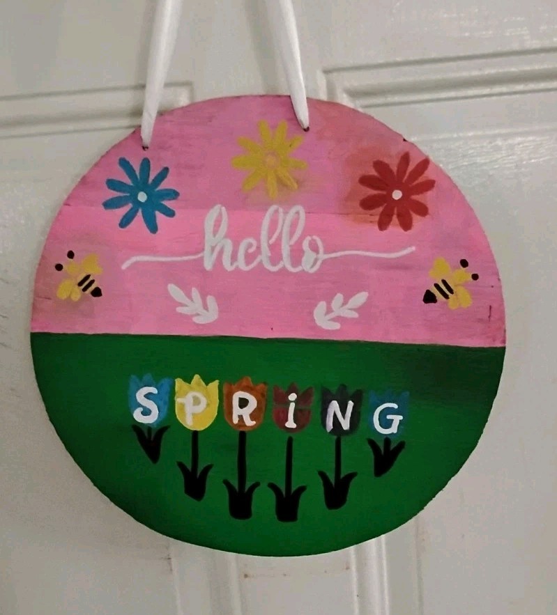​Handmade Wood Door Hanger Reversible 12″ Hello Sunshine Sunflower Hello Spring