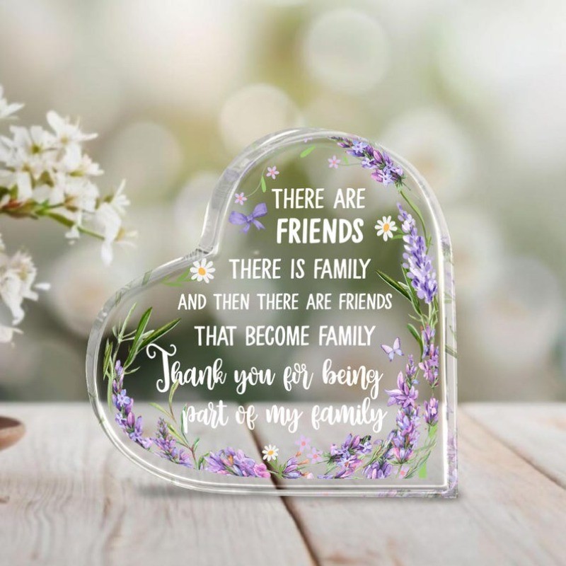 Heart Acrylic Plaque Lavender Floral Friendship Keepsake Desktop Decor Gift
