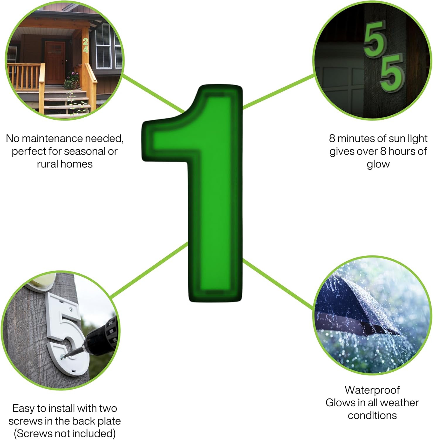 Solar House Numbers Waterproof – Self-Charging, No Batteries, No Solar Panels, N