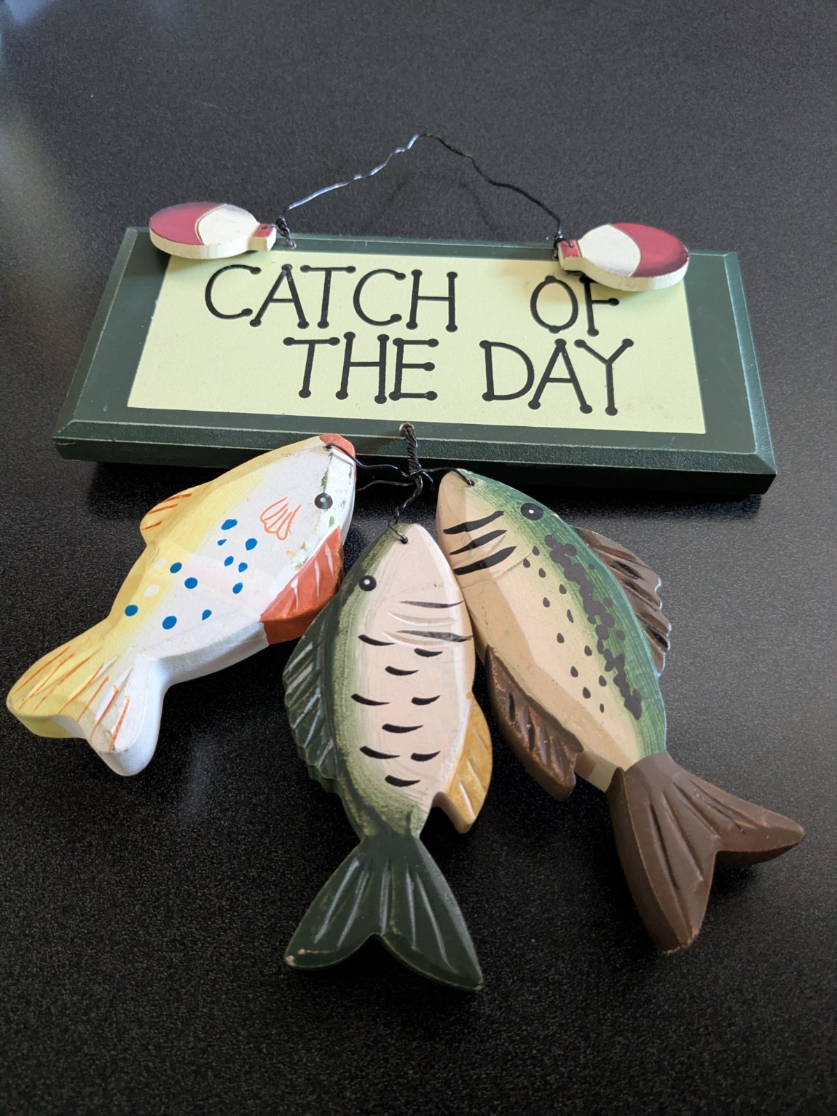 Rustic Woodcarved Fish, Catch Of The Day Wall Sign, Hanging Decor, Excellent