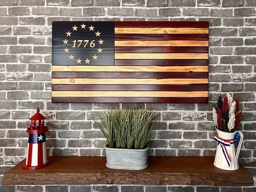 Betsy Ross American Wooden American Flag, Patriotic Wall Art Decor Perfect Gift