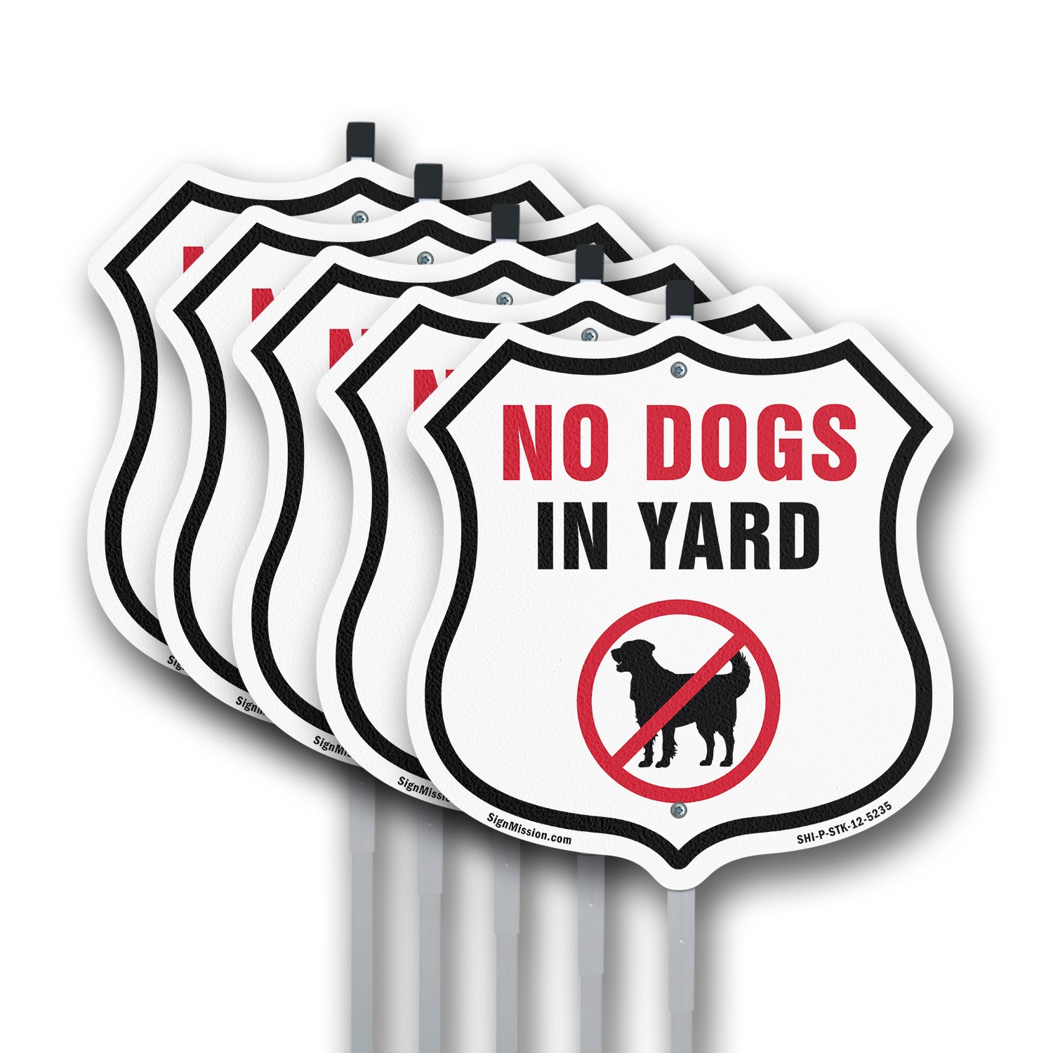 No Dogs In Yard Shield Shaped Sign With Stake Crafted in the USA