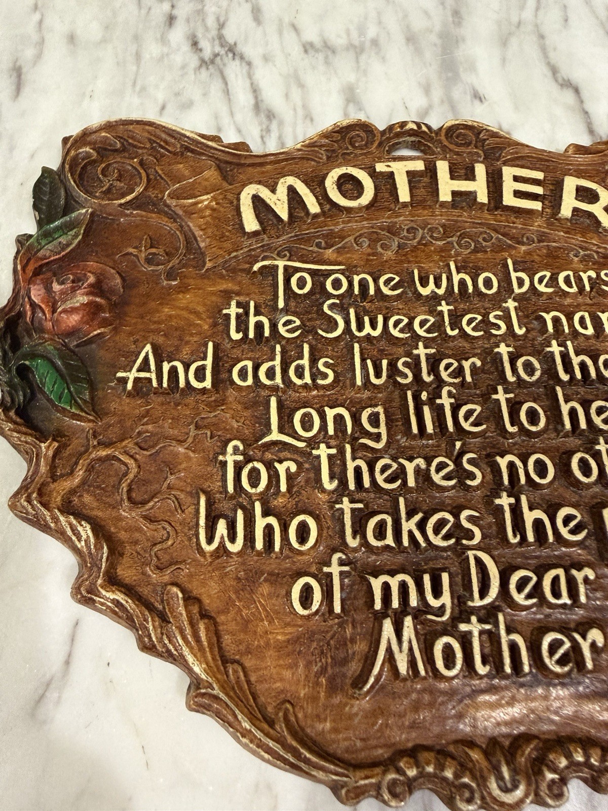 Vtg 1940-1950s Mother Poem Wall Plaque Faux Wood Hanging Mothers Day Poem