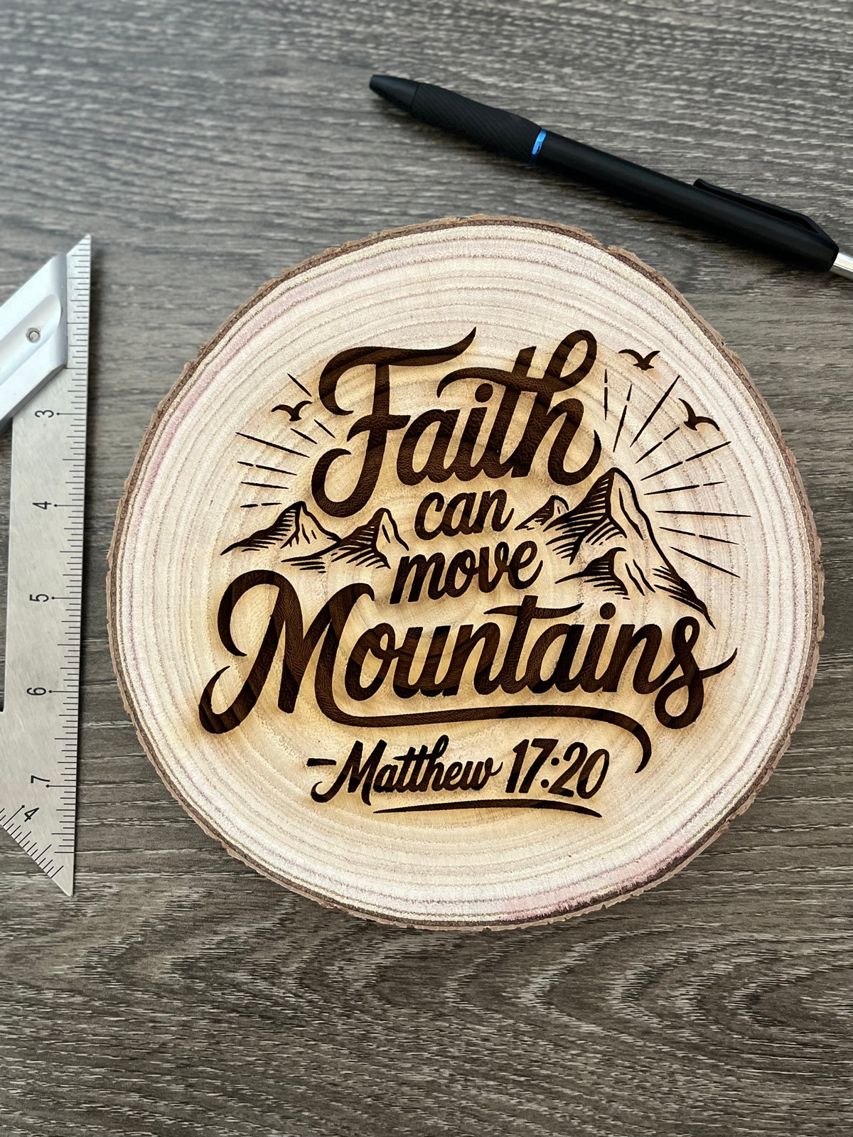 Matthew 17:20 Faith Can Move Mountains – Wooden Plaque, Christian Wall Art Sign