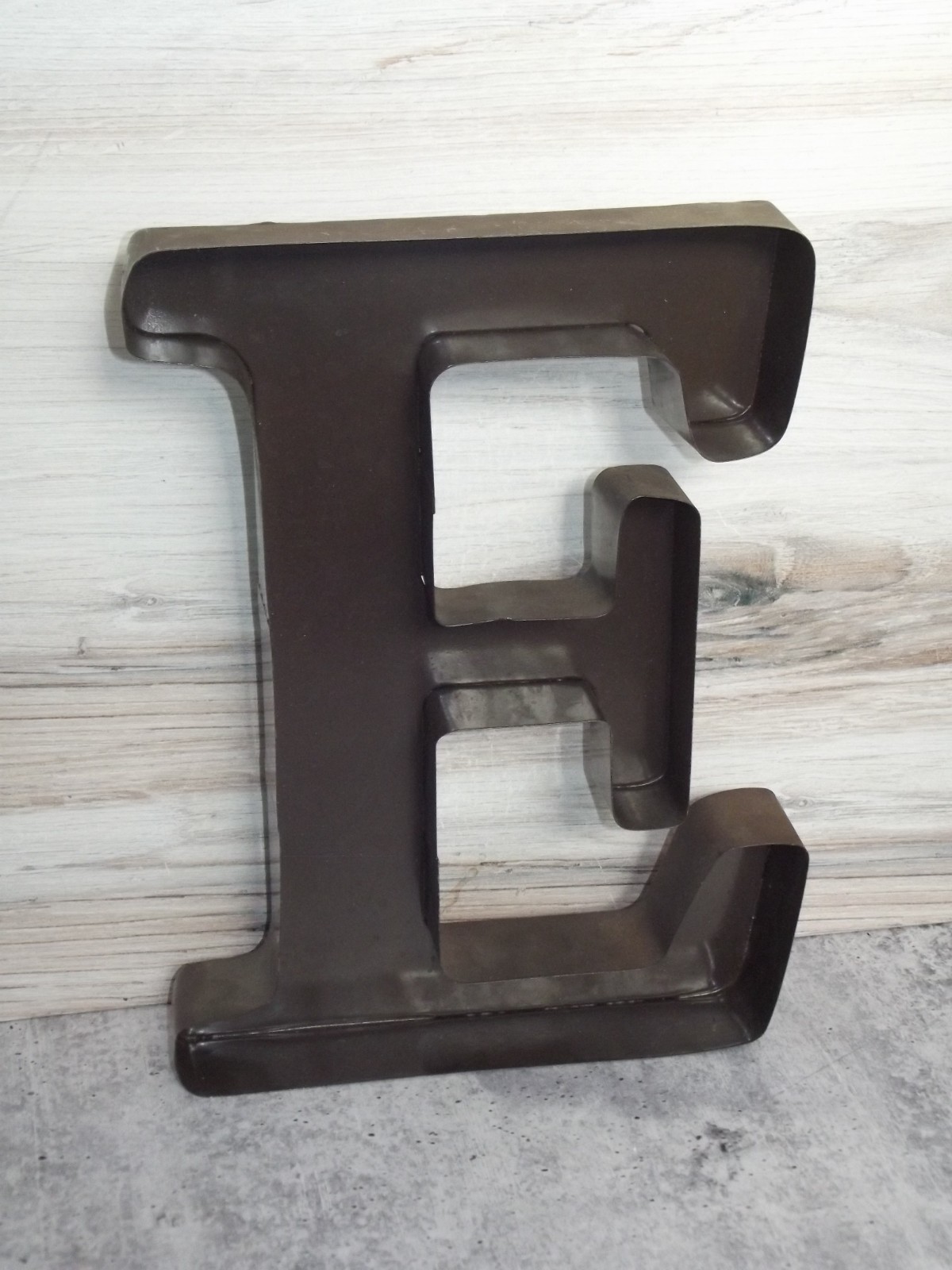 12″ Brown Metal Letter E Wall Decor – Matte 3D Industrial Steel Sign Initial A12