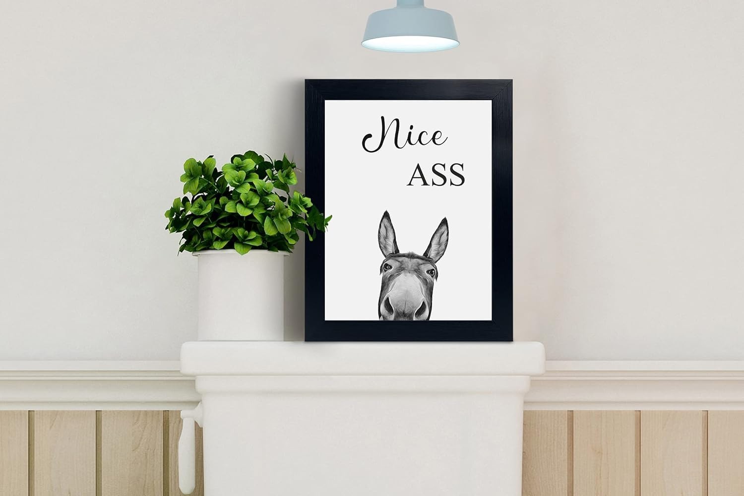 Black Framed 8×10 Donkey Animal Prints – Humorous Bathroom Wall Art