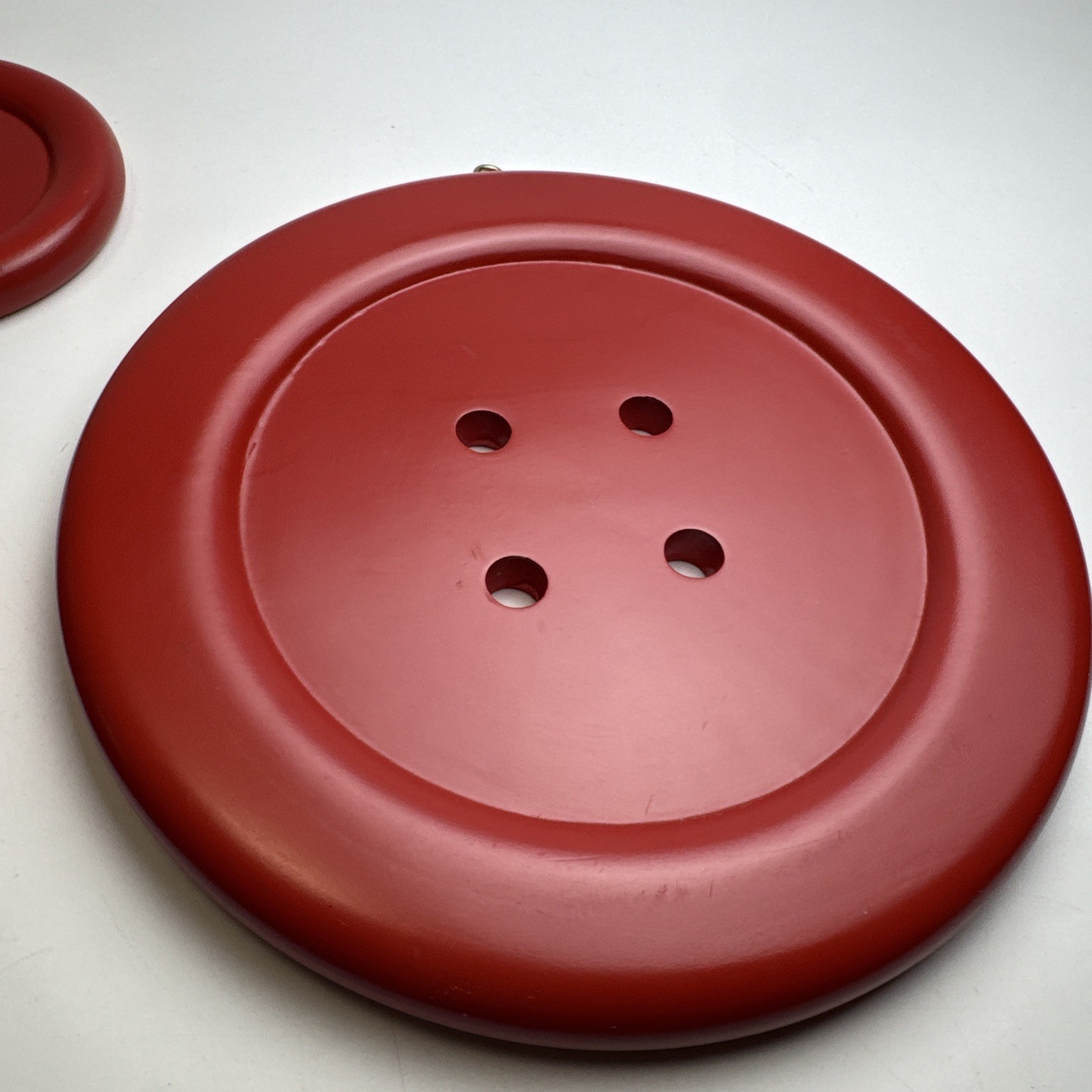 Set Of 3 Red Sewing Buttons Craft Wall Room Decor 10” 8” 5” Wood