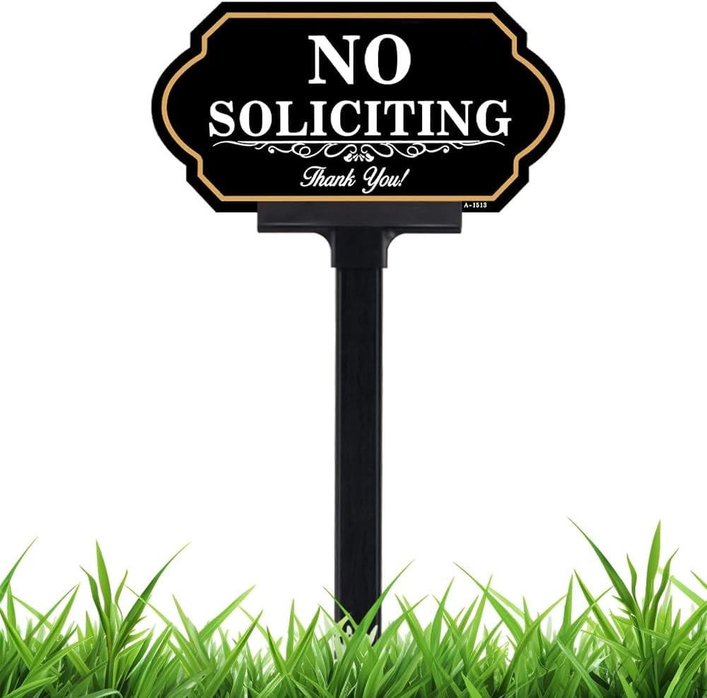 No Soliciting Sign for House with Stake – 40-mil Thick Aluminum – 5×10 Inch/37