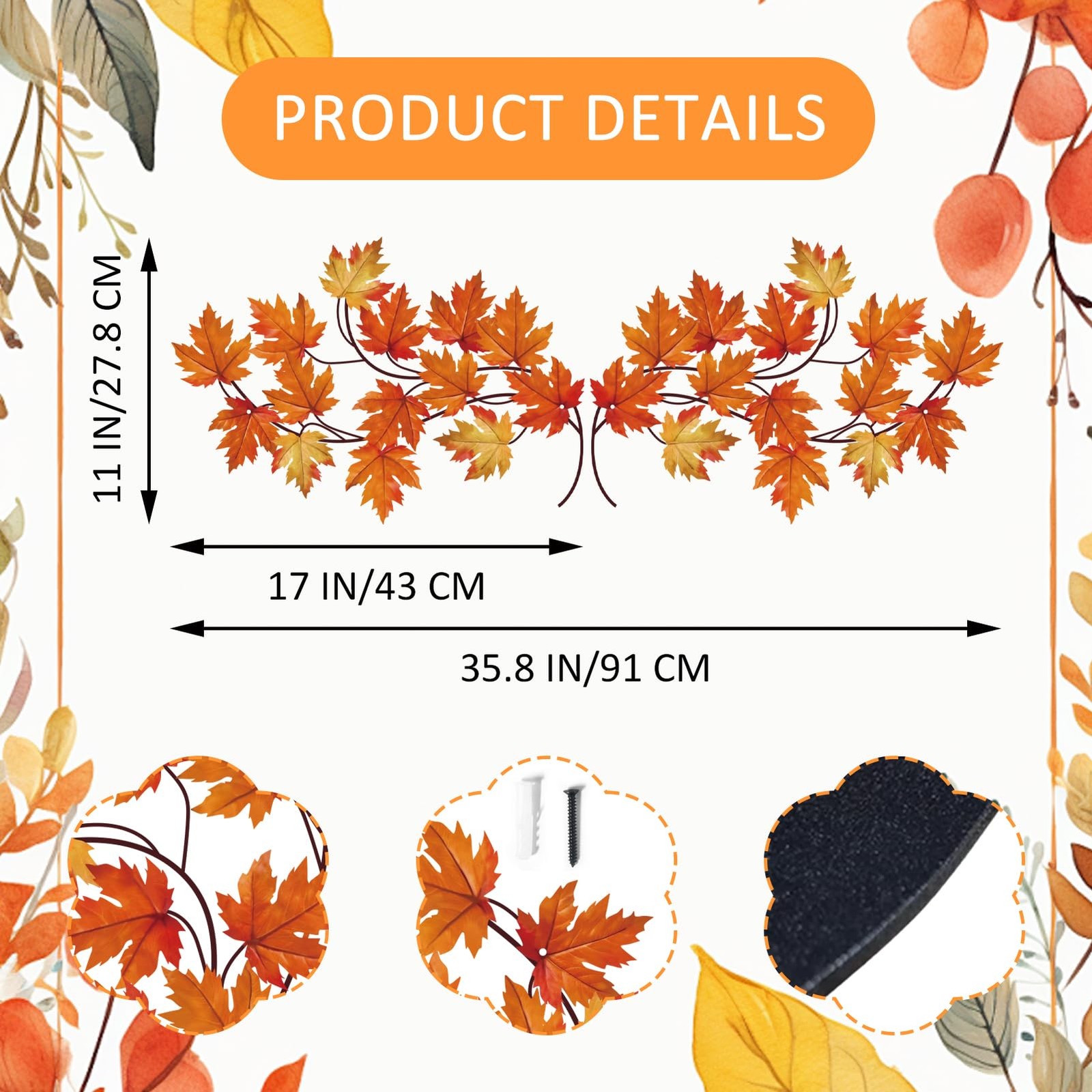 Rustic Maple Leaf Metal Wall Art Leaves Sculpture Fall Hanging Decor 2 PCS