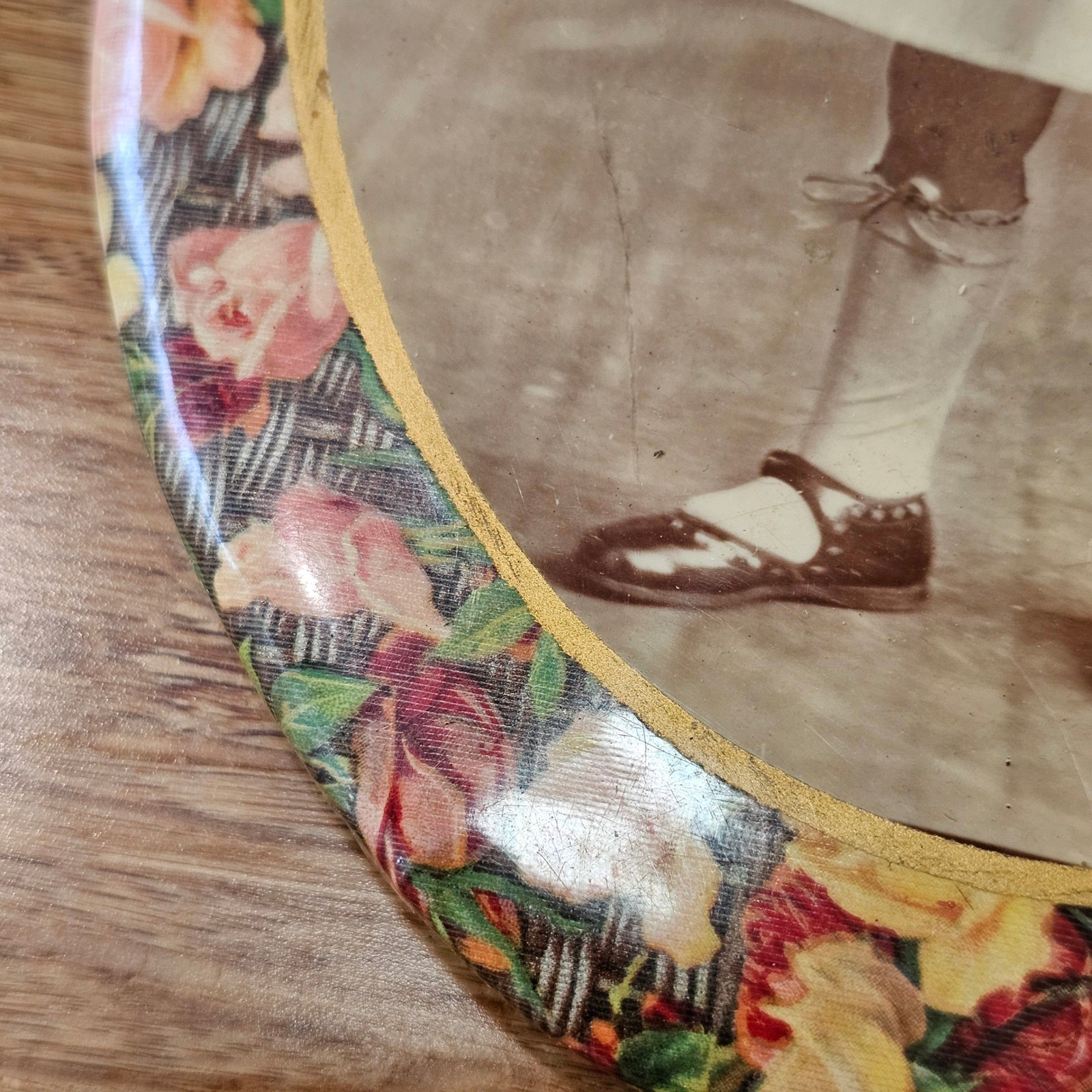 Antique Tin Celluloid Oval Photo Portrait Little Girl Wall Decor Art Vintage