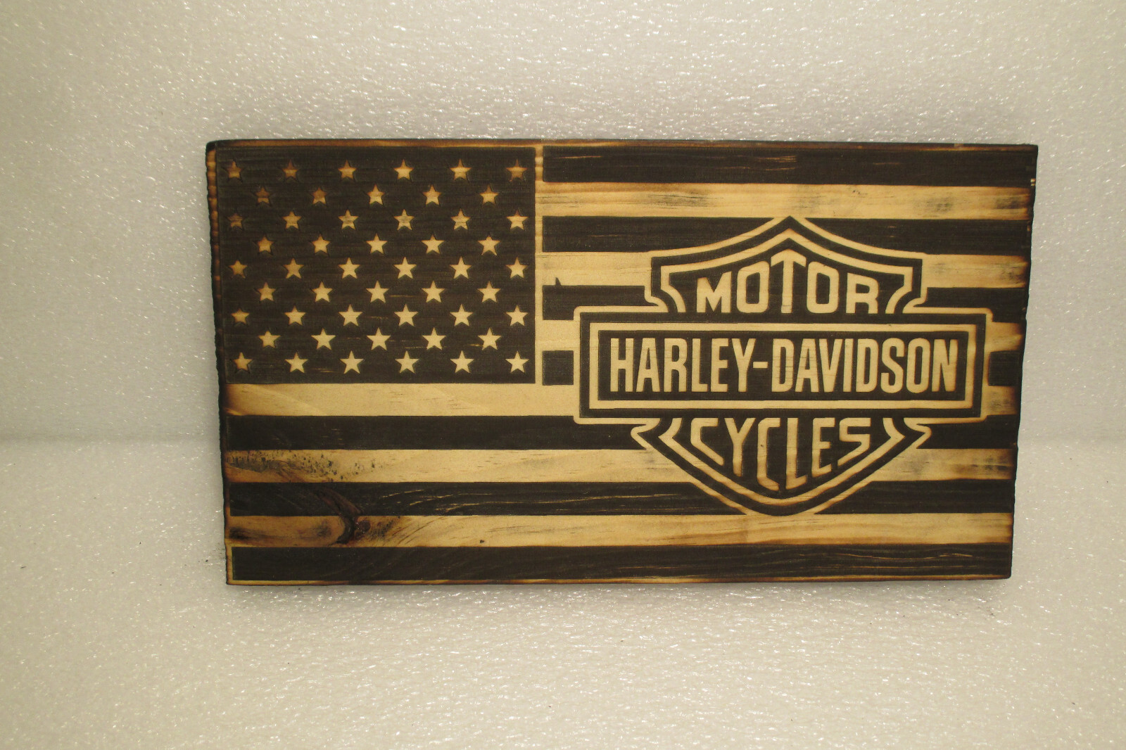 Harley Davidson American Flag Wood Rustic Primitive farmhouse decor USA