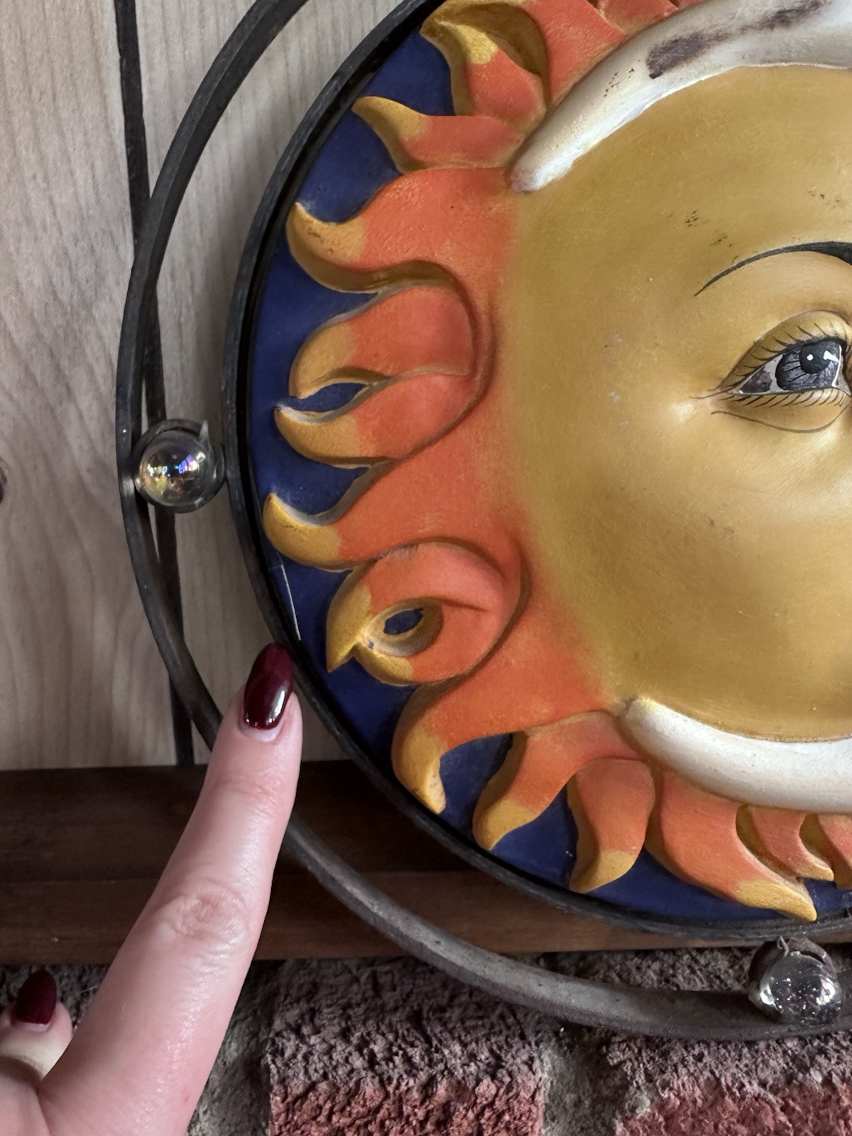 Vintage Sun Moon Celestial Folk Art Plaster And Iron Wall Plaque