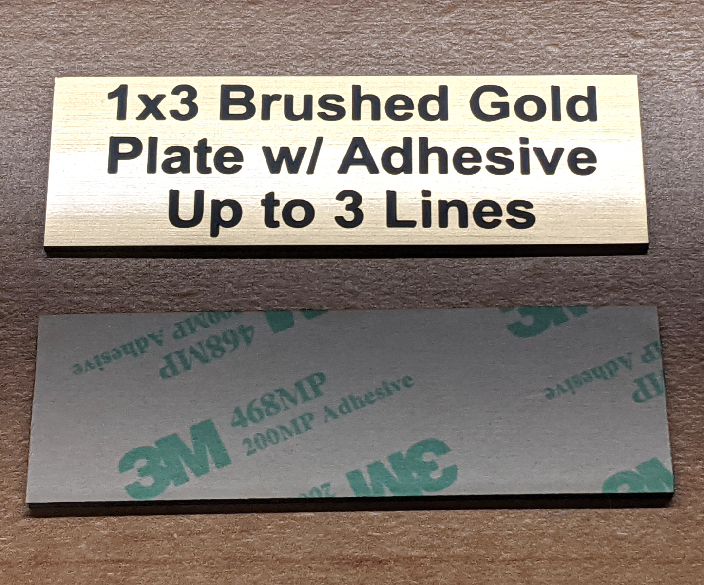 Brushed Gold 1×3 Custom Engraved Stick-On Plate / Adhesive Plaque Sign Label Tag