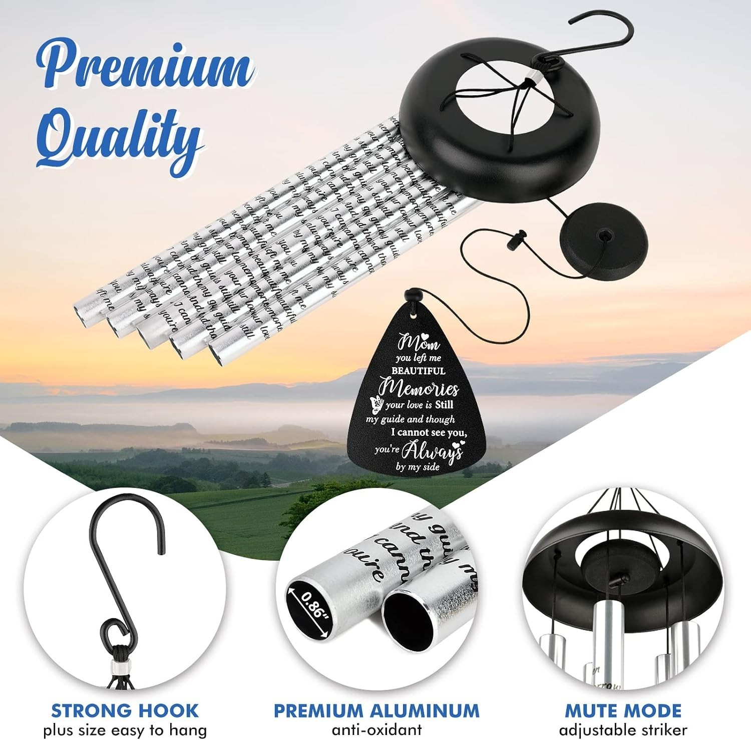 Elegant Memorial Wind Chimes – 32” Aluminum, Weather Resistant for Outdoor Use