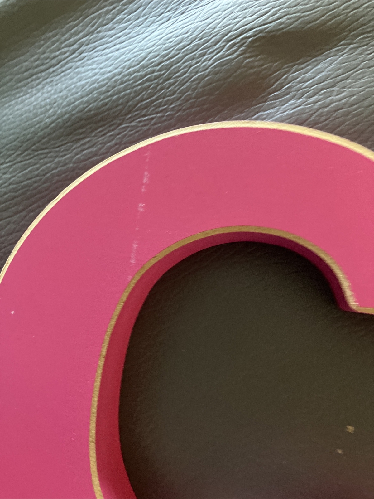 Girl’s Wooden C, Pink W/Gold Around The Edge, Hang Or Stand Up