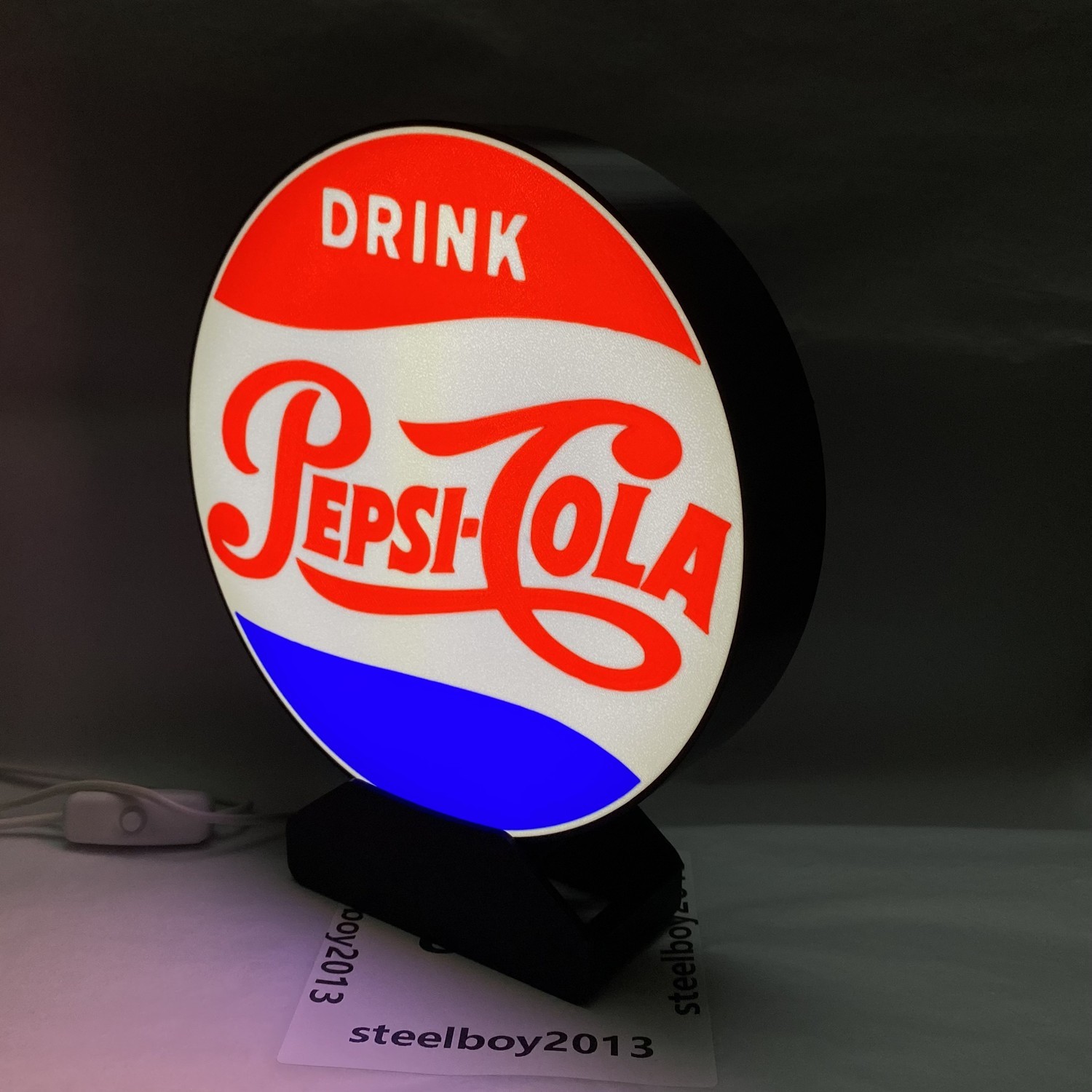 Pepsi-Cola Vintage Logo Light Box 3D Printed USB LED Lamp Neon Sign 7 inch