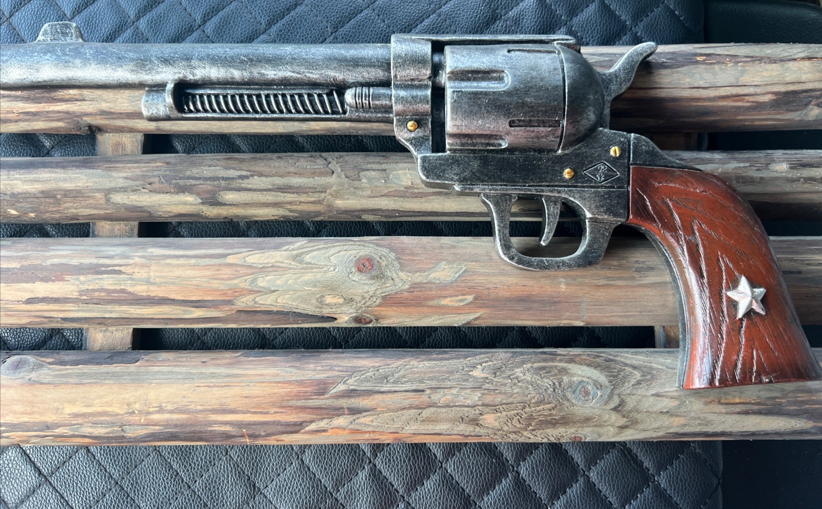 Revolver Gun Weapon 44 Cal Wild West Decor WALL POSTER Wood Frame Vintage Retro