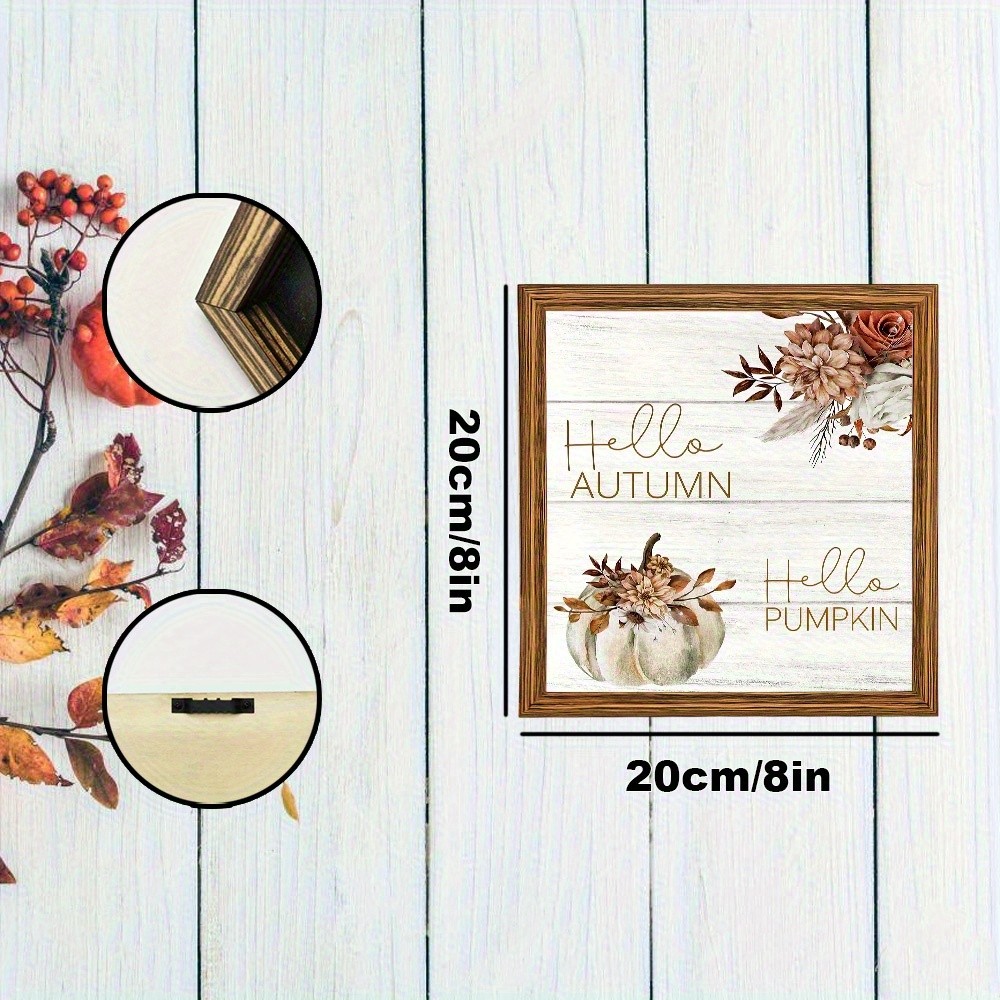 Wooden Frame Print Hello Autumn Hello Pumpkin Floral White Wood Wall Decor