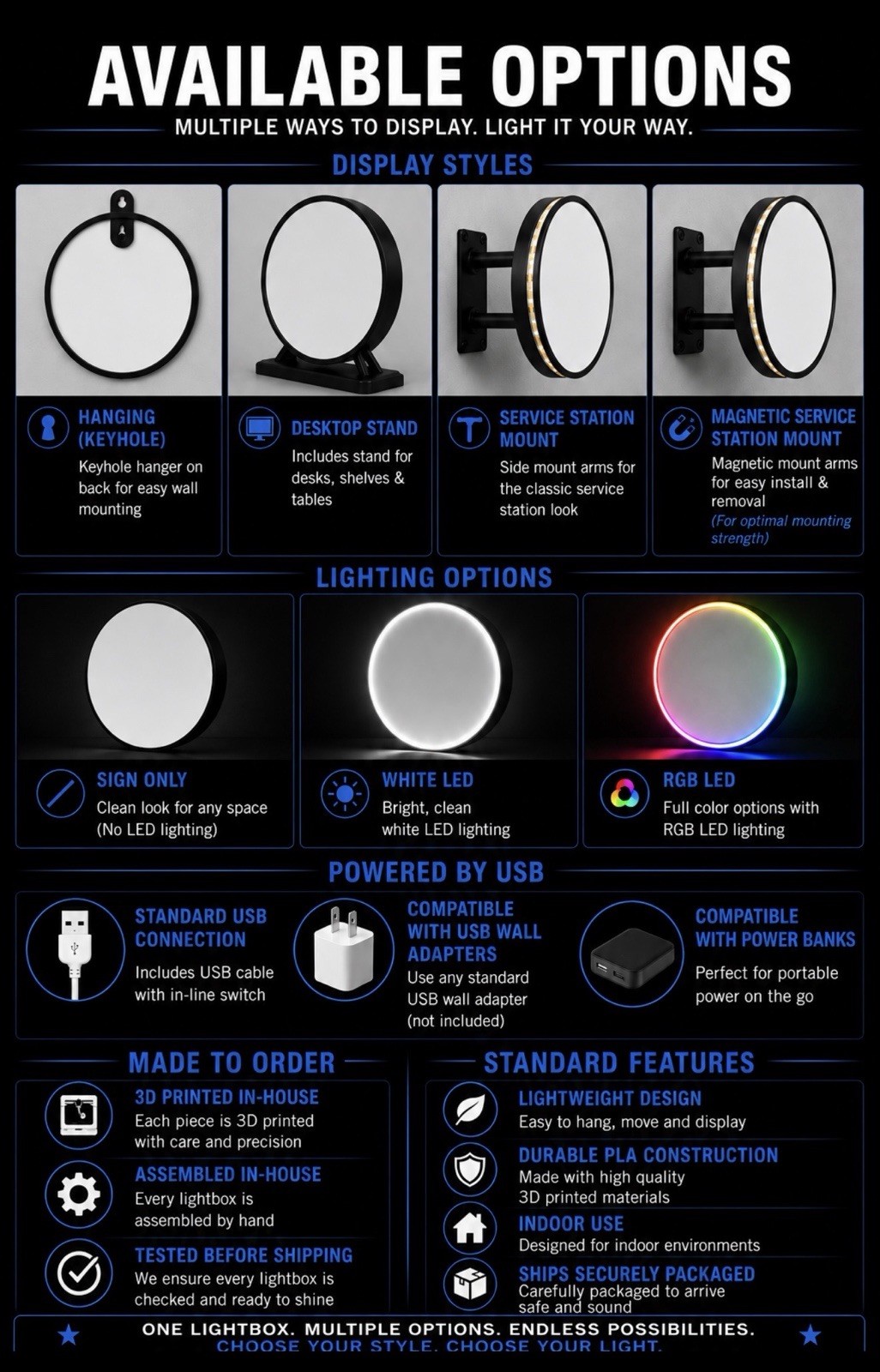 Silver Patrón Round LED Light Box | Double Sided Bar Sign RGB Option