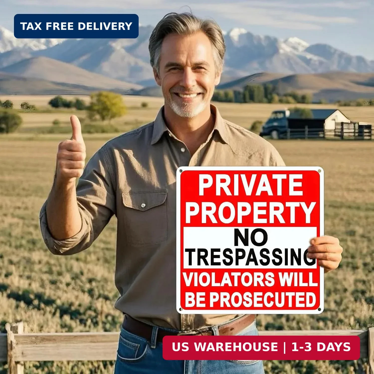 4 Pack Large No Trespassing Signs Private Property, 9.5 Inch x 9.5 Inch Private